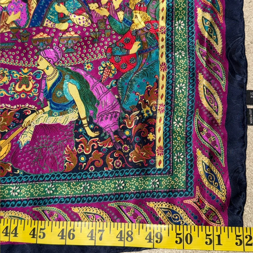 santostefano Square Scarf Made In Italy Pure Silk Colorful Paisley Rare 52”x 53”